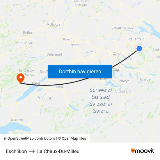 Eschlikon to La Chaux-Du-Milieu map