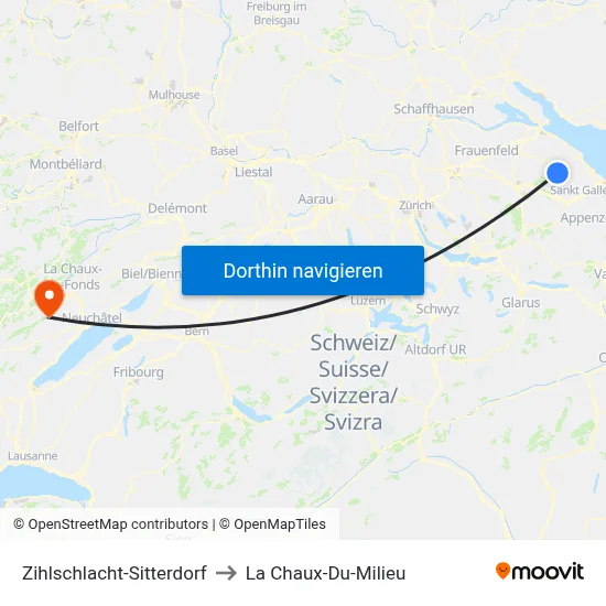 Zihlschlacht-Sitterdorf to La Chaux-Du-Milieu map