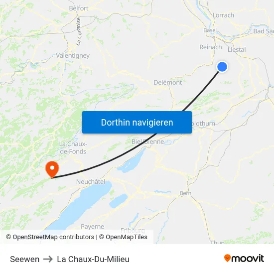 Seewen to La Chaux-Du-Milieu map