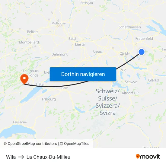 Wila to La Chaux-Du-Milieu map