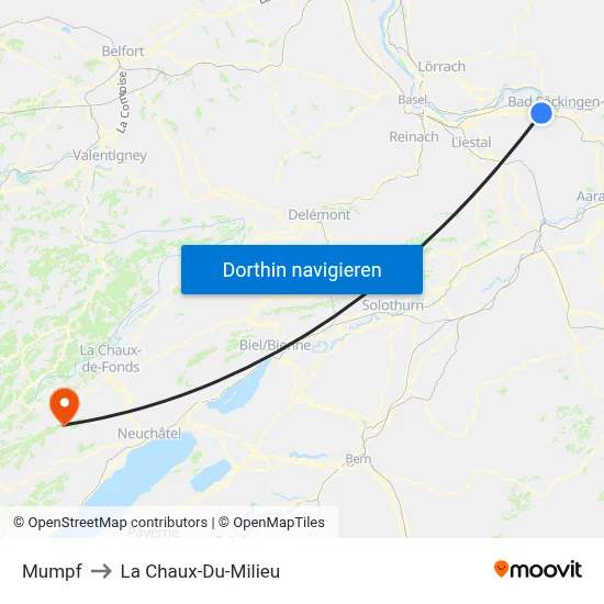 Mumpf to La Chaux-Du-Milieu map