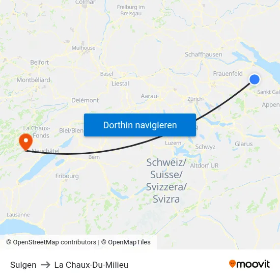 Sulgen to La Chaux-Du-Milieu map