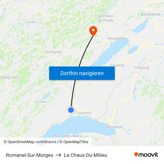 Romanel-Sur-Morges to La Chaux-Du-Milieu map