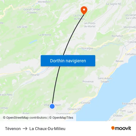 Tévenon to La Chaux-Du-Milieu map