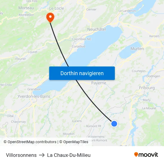 Villorsonnens to La Chaux-Du-Milieu map