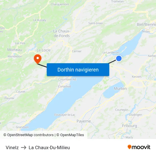 Vinelz to La Chaux-Du-Milieu map