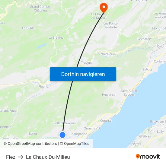 Fiez to La Chaux-Du-Milieu map
