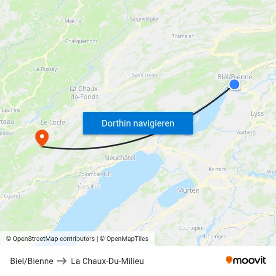 Biel/Bienne to La Chaux-Du-Milieu map