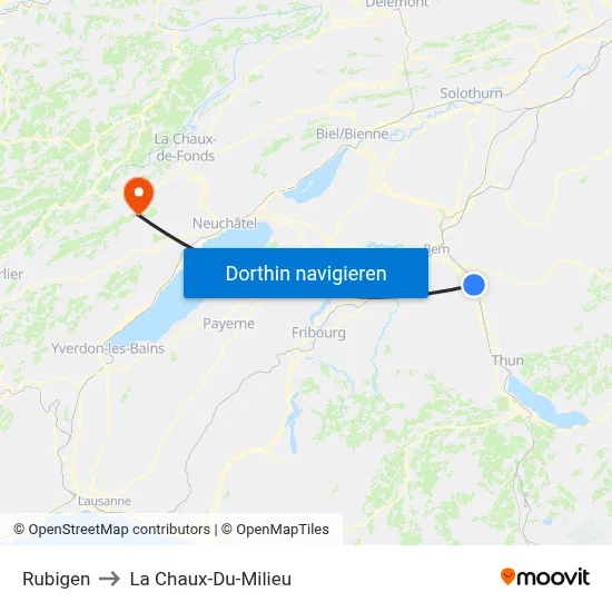 Rubigen to La Chaux-Du-Milieu map