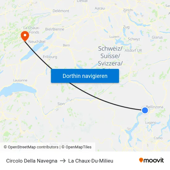 Circolo Della Navegna to La Chaux-Du-Milieu map