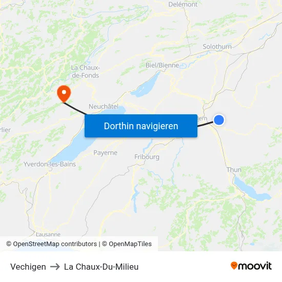 Vechigen to La Chaux-Du-Milieu map