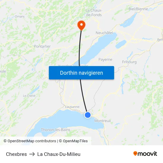 Chexbres to La Chaux-Du-Milieu map