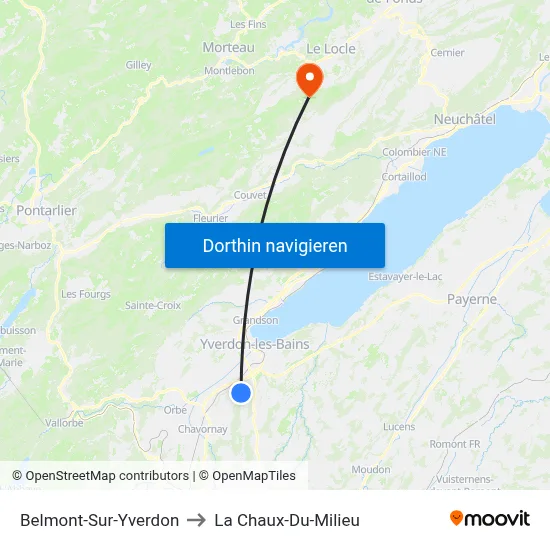 Belmont-Sur-Yverdon to La Chaux-Du-Milieu map