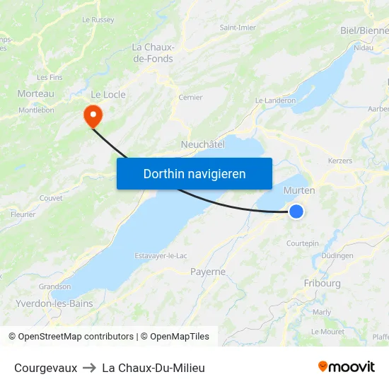 Courgevaux to La Chaux-Du-Milieu map
