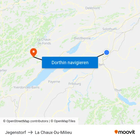 Jegenstorf to La Chaux-Du-Milieu map