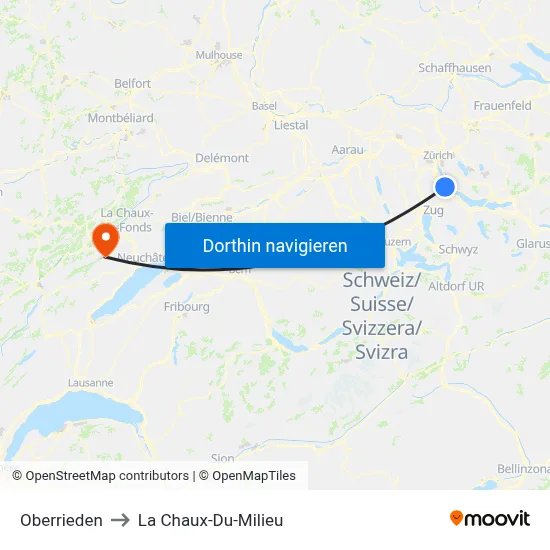 Oberrieden to La Chaux-Du-Milieu map