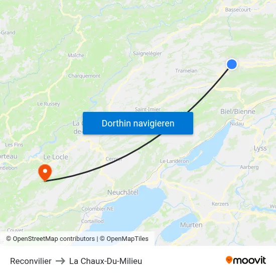 Reconvilier to La Chaux-Du-Milieu map