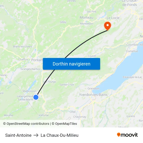 Saint-Antoine to La Chaux-Du-Milieu map