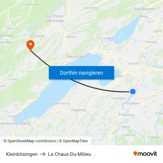 Kleinbösingen to La Chaux-Du-Milieu map