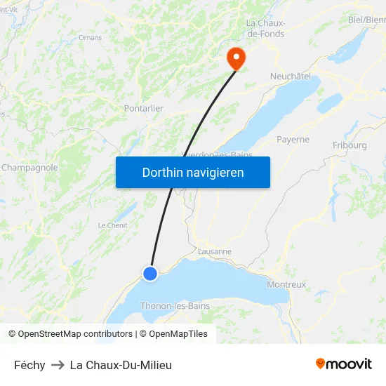 Féchy to La Chaux-Du-Milieu map