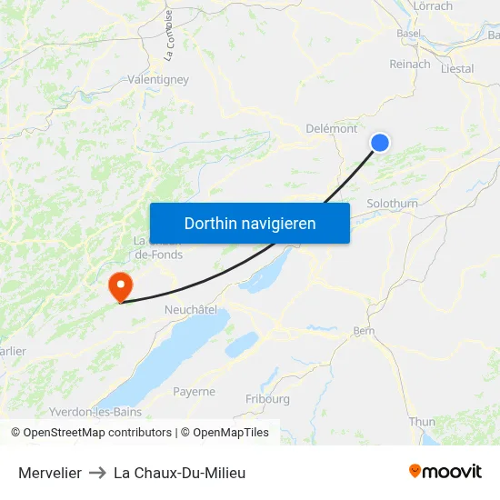 Mervelier to La Chaux-Du-Milieu map