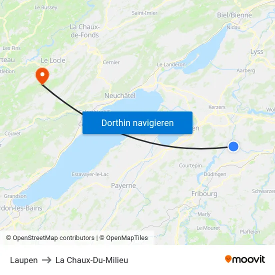 Laupen to La Chaux-Du-Milieu map