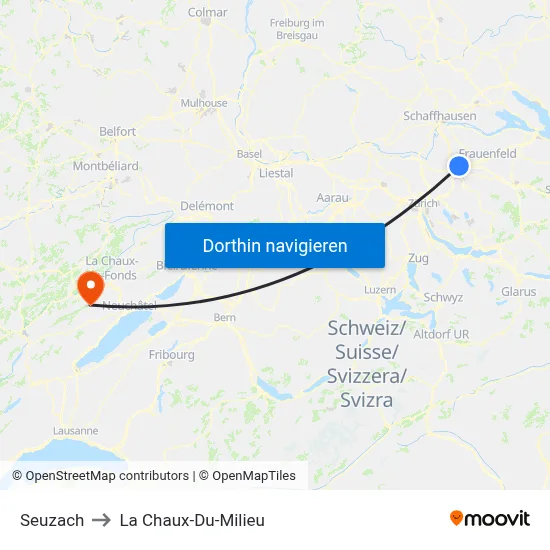 Seuzach to La Chaux-Du-Milieu map