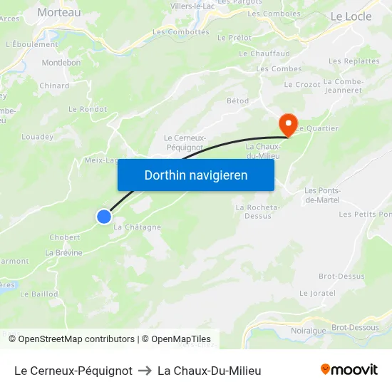 Le Cerneux-Péquignot to La Chaux-Du-Milieu map