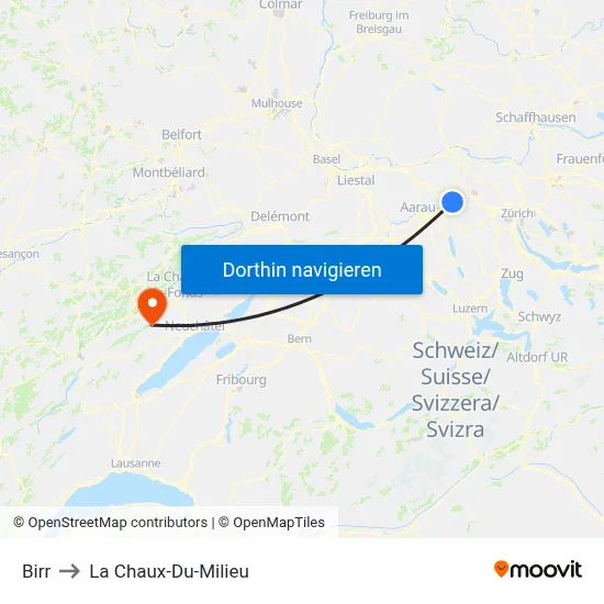 Birr to La Chaux-Du-Milieu map