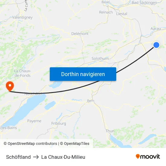 Schöftland to La Chaux-Du-Milieu map