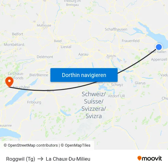 Roggwil (Tg) to La Chaux-Du-Milieu map