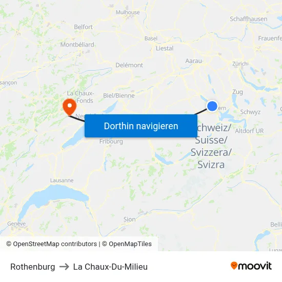 Rothenburg to La Chaux-Du-Milieu map