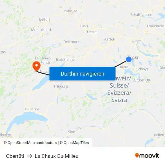 Oberrüti to La Chaux-Du-Milieu map