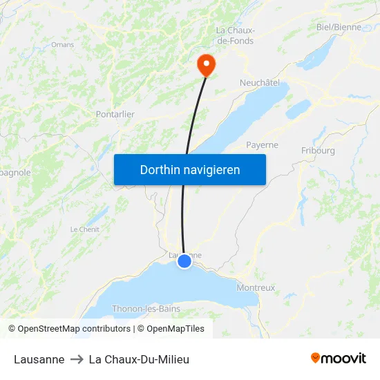 Lausanne to La Chaux-Du-Milieu map