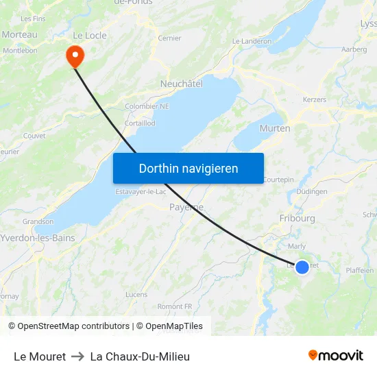 Le Mouret to La Chaux-Du-Milieu map