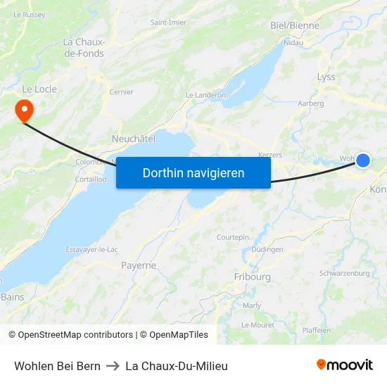 Wohlen Bei Bern to La Chaux-Du-Milieu map