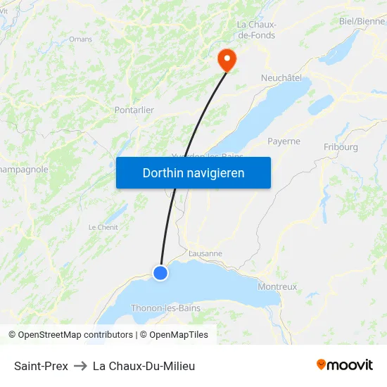Saint-Prex to La Chaux-Du-Milieu map