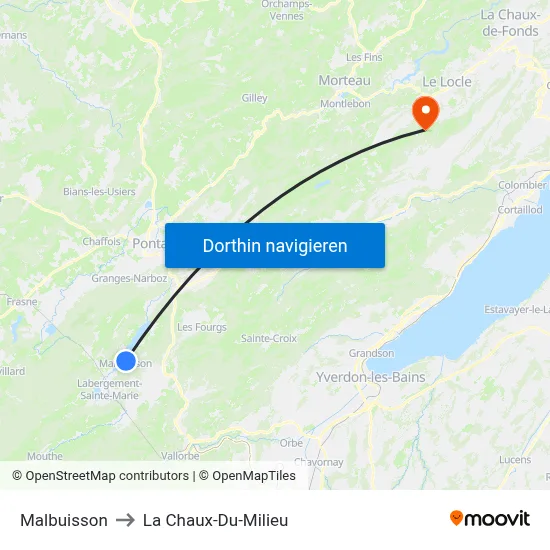 Malbuisson to La Chaux-Du-Milieu map