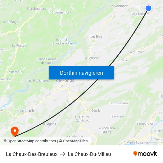 La Chaux-Des-Breuleux to La Chaux-Du-Milieu map