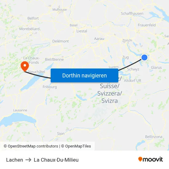 Lachen to La Chaux-Du-Milieu map
