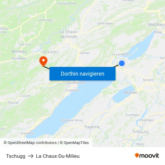 Tschugg to La Chaux-Du-Milieu map