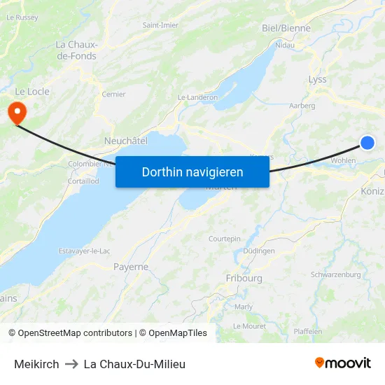 Meikirch to La Chaux-Du-Milieu map