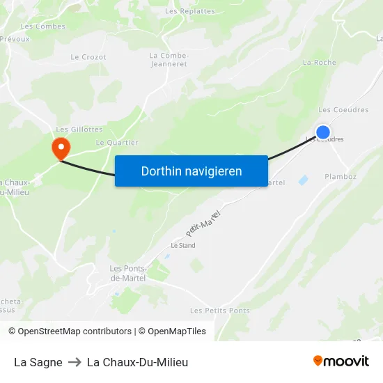 La Sagne to La Chaux-Du-Milieu map