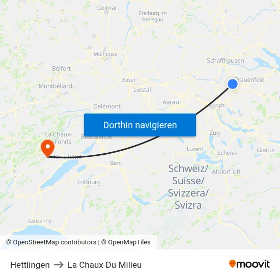 Hettlingen to La Chaux-Du-Milieu map