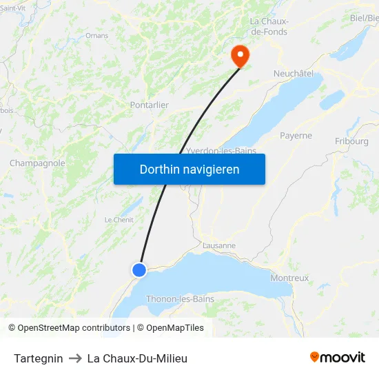 Tartegnin to La Chaux-Du-Milieu map