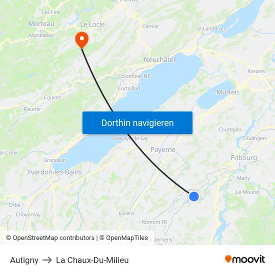 Autigny to La Chaux-Du-Milieu map