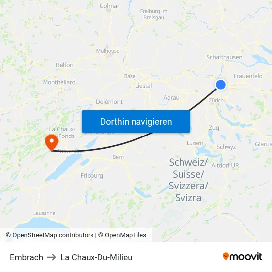 Embrach to La Chaux-Du-Milieu map