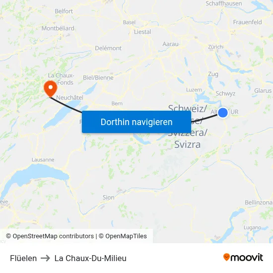 Flüelen to La Chaux-Du-Milieu map