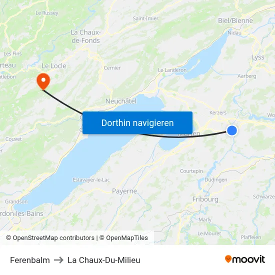 Ferenbalm to La Chaux-Du-Milieu map