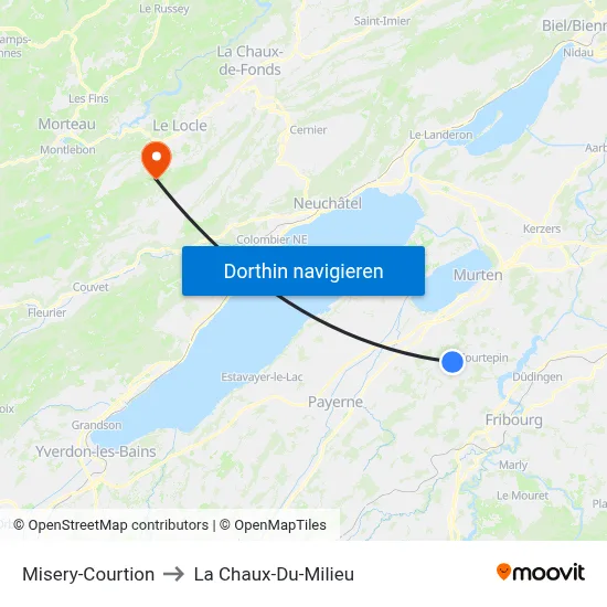 Misery-Courtion to La Chaux-Du-Milieu map